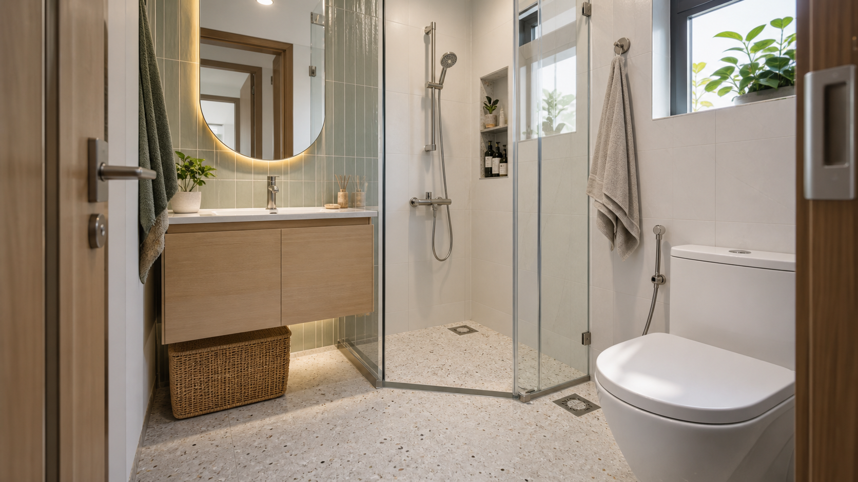 Thiết kế phòng tắm nhỏ 3-5m²: chống trơn, chống ẩm và dễ lau